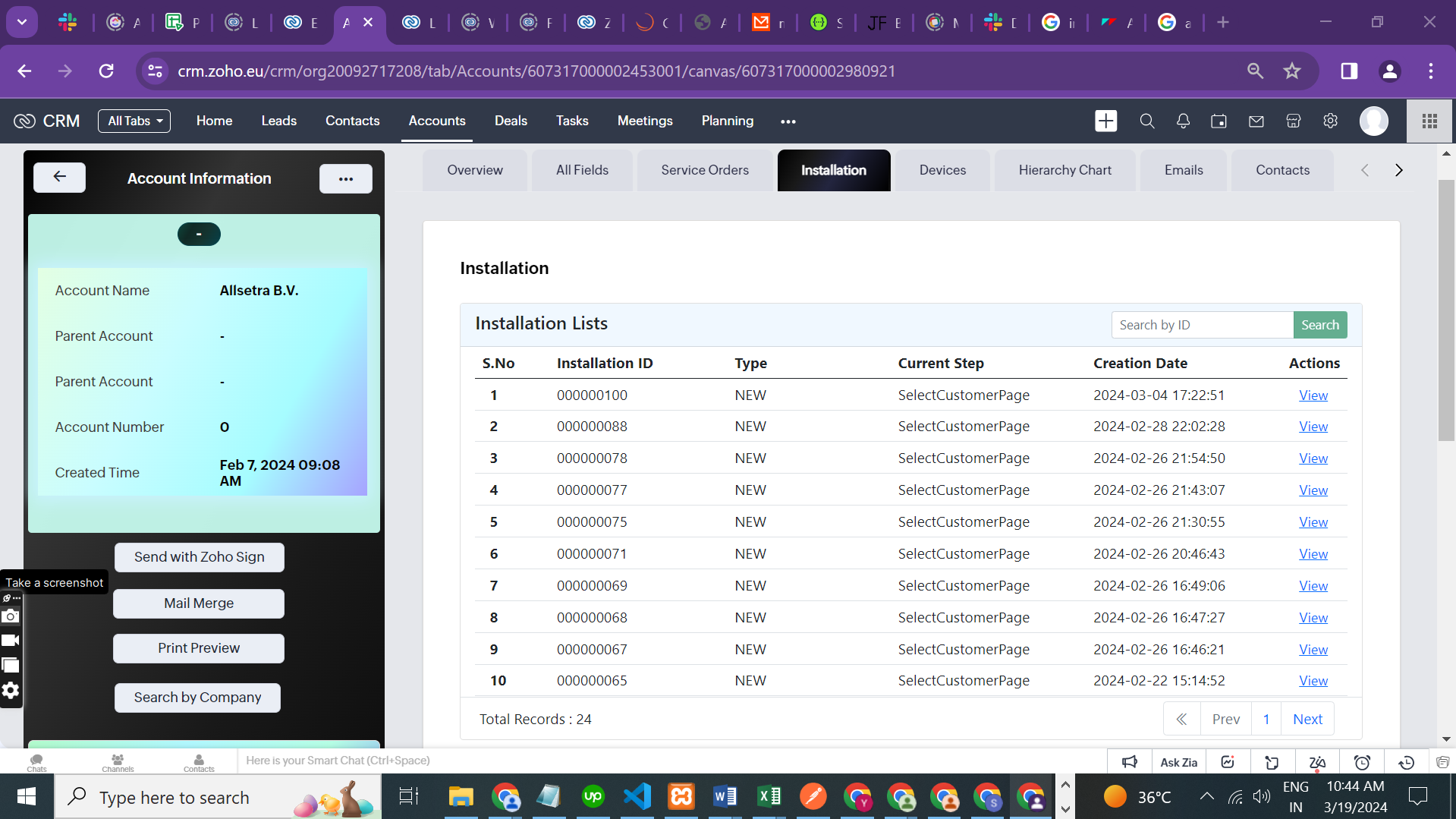Zoho CRM Canvas template for Monitors Vehicles and Equipment Company